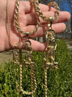 14k Gold Plated 925 Silver Saint St Lazarus Necklace Pendant 1"-2.75" San Lazaro 36 14k Gold Plated 925 Silver Saint St Lazarus Necklace Pendant 1"-2.75" San Lazaro -Harlem Bling Shop 14k gold plated 925 silver saint st lazarus necklace pendant 1 2.75 san lazaro 08744.1677782555
