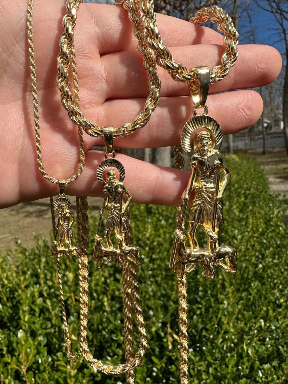 14k Gold Plated 925 Silver Saint St Lazarus Necklace Pendant 1"-2.75" San Lazaro 17 14k Gold Plated 925 Silver Saint St Lazarus Necklace Pendant 1"-2.75" San Lazaro - Image 15