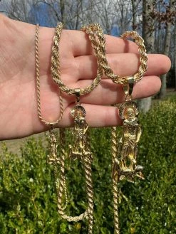 14k Gold Plated 925 Silver Saint St Lazarus Necklace Pendant 1"-2.75" San Lazaro 32 14k Gold Plated 925 Silver Saint St Lazarus Necklace Pendant 1"-2.75" San Lazaro -Harlem Bling Shop 14k gold plated 925 silver saint st lazarus necklace pendant 1 2.75 san lazaro 15669.1677782568