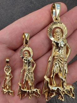 14k Gold Plated 925 Silver Saint St Lazarus Necklace Pendant 1"-2.75" San Lazaro
