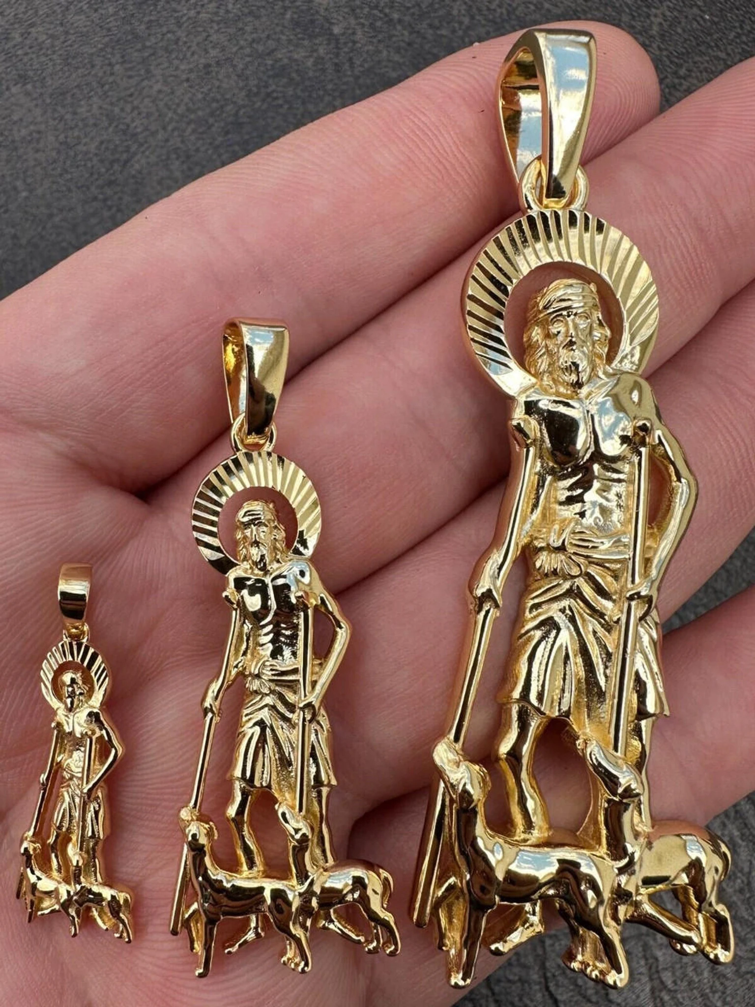 14k Gold Plated 925 Silver Saint St Lazarus Necklace Pendant 1"-2.75" San Lazaro 3 14k Gold Plated 925 Silver Saint St Lazarus Necklace Pendant 1"-2.75" San Lazaro
