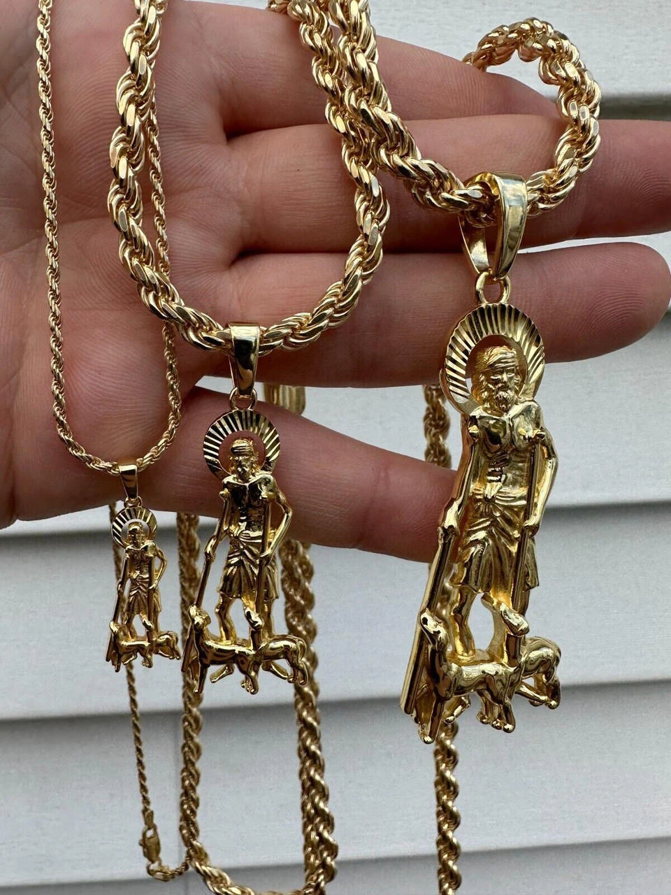 14k Gold Plated 925 Silver Saint St Lazarus Necklace Pendant 1"-2.75" San Lazaro 18 14k Gold Plated 925 Silver Saint St Lazarus Necklace Pendant 1"-2.75" San Lazaro - Image 16