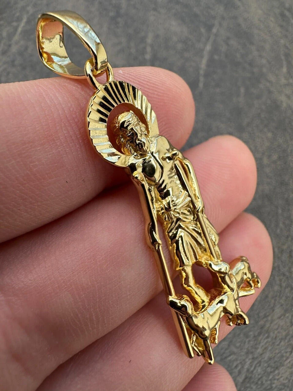 14k Gold Plated 925 Silver Saint St Lazarus Necklace Pendant 1"-2.75" San Lazaro 16 14k Gold Plated 925 Silver Saint St Lazarus Necklace Pendant 1"-2.75" San Lazaro - Image 14