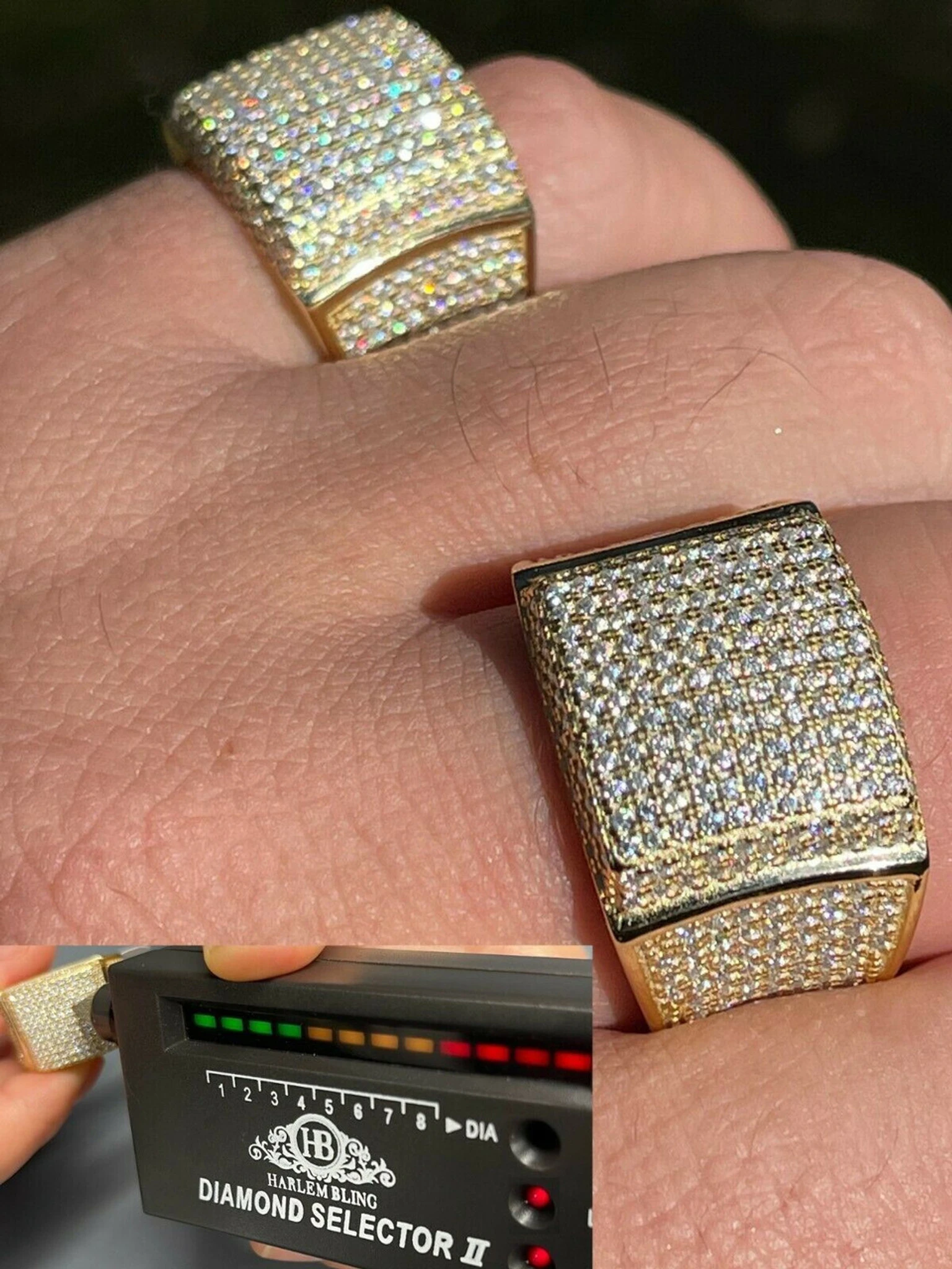 14k Gold Vermeil 925 Silver MOISSANITE Pass Diamond Tester Pinky RING Hip Hop 3 14k Gold Vermeil 925 Silver MOISSANITE Pass Diamond Tester Pinky RING Hip Hop