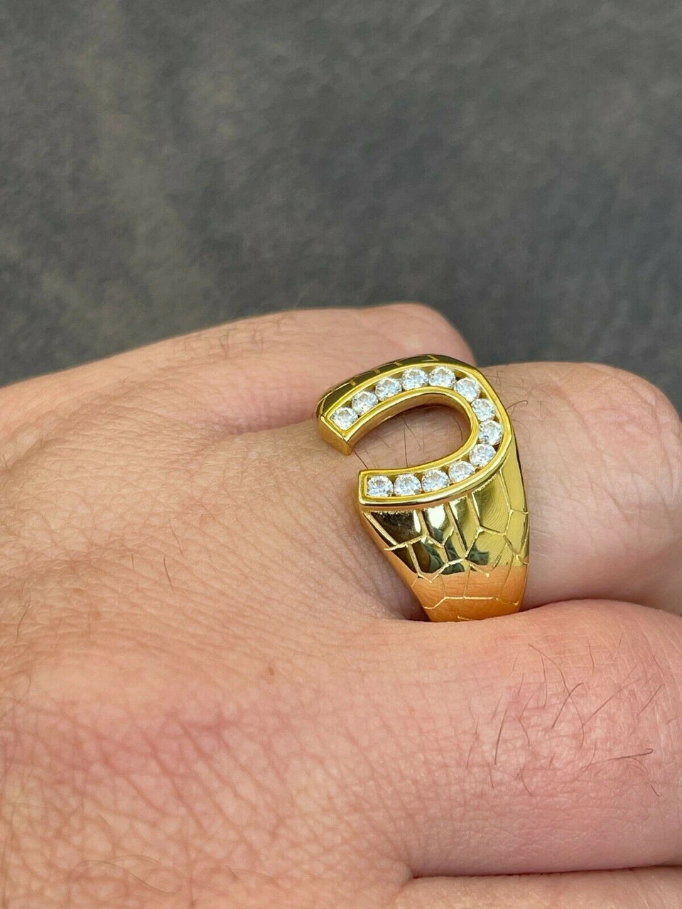 14k Gold Vermeil Lucky Horseshoe Ring Ice MOISSANITE - Pass Diamond Test Sz 6-13 7 14k Gold Vermeil Lucky Horseshoe Ring Ice MOISSANITE - Pass Diamond Test Sz 6-13 - Image 5