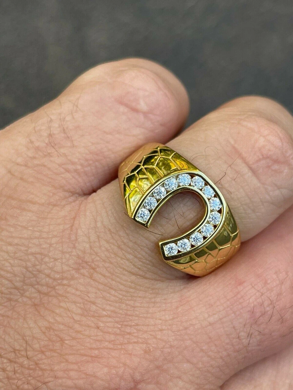 14k Gold Vermeil Lucky Horseshoe Ring Ice MOISSANITE - Pass Diamond Test Sz 6-13 5 14k Gold Vermeil Lucky Horseshoe Ring Ice MOISSANITE - Pass Diamond Test Sz 6-13 - Image 3