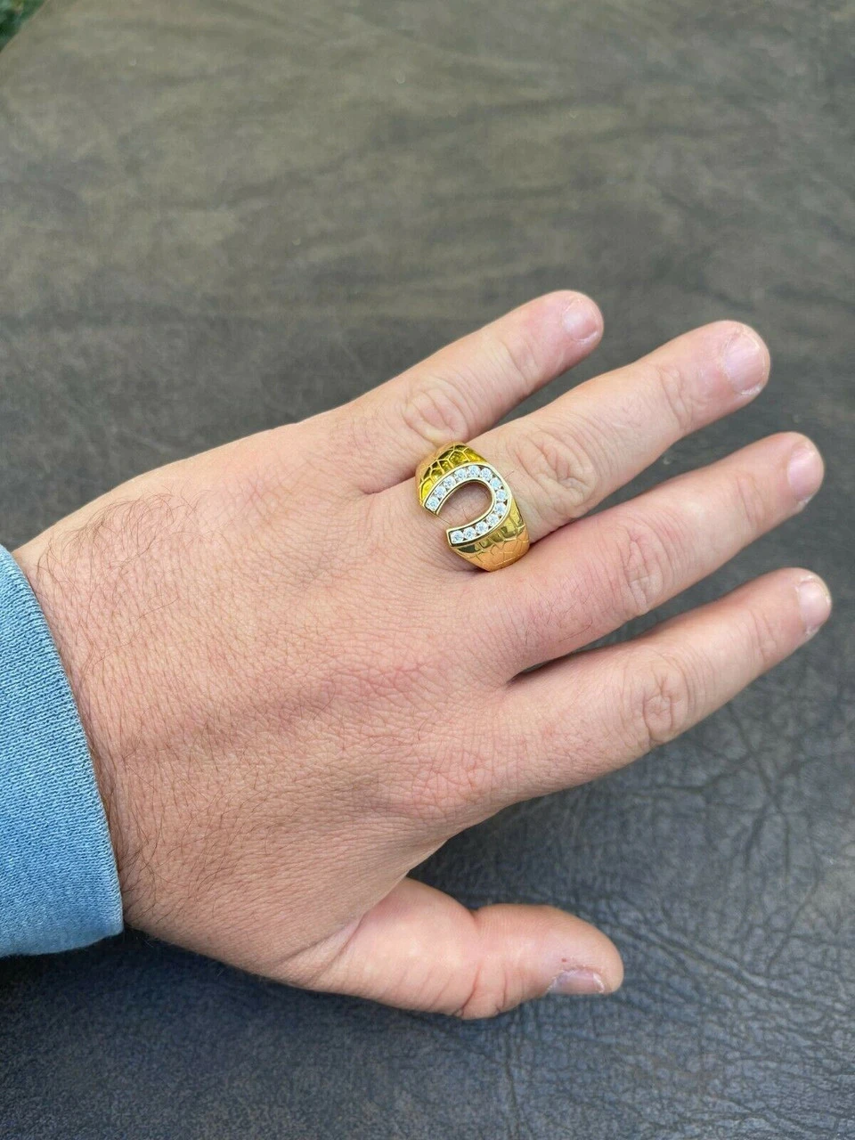 14k Gold Vermeil Lucky Horseshoe Ring Ice MOISSANITE - Pass Diamond Test Sz 6-13 8 14k Gold Vermeil Lucky Horseshoe Ring Ice MOISSANITE - Pass Diamond Test Sz 6-13 - Image 6