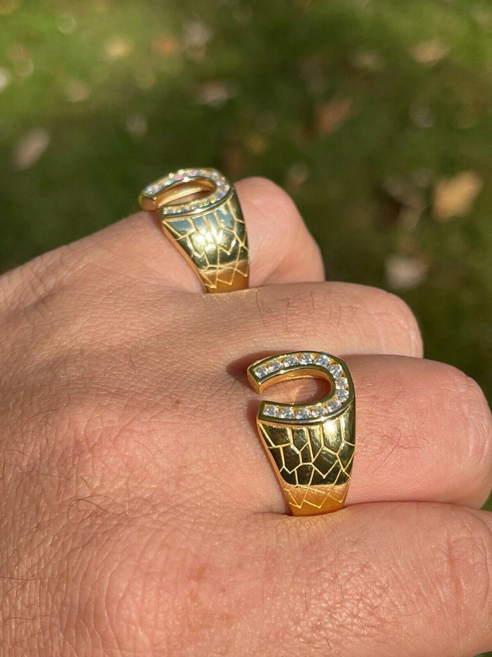 14k Gold Vermeil Lucky Horseshoe Ring Ice MOISSANITE - Pass Diamond Test Sz 6-13 11 14k Gold Vermeil Lucky Horseshoe Ring Ice MOISSANITE - Pass Diamond Test Sz 6-13 - Image 9