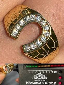 14k Gold Vermeil Lucky Horseshoe Ring Ice MOISSANITE - Pass Diamond Test Sz 6-13
