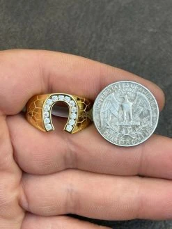 14k Gold Vermeil Lucky Horseshoe Ring Ice MOISSANITE - Pass Diamond Test Sz 6-13 24 14k Gold Vermeil Lucky Horseshoe Ring Ice MOISSANITE - Pass Diamond Test Sz 6-13 -Harlem Bling Shop 14k gold vermeil lucky horseshoe ring ice moissanite pass diamond test sz 6 13 90454.1664362318
