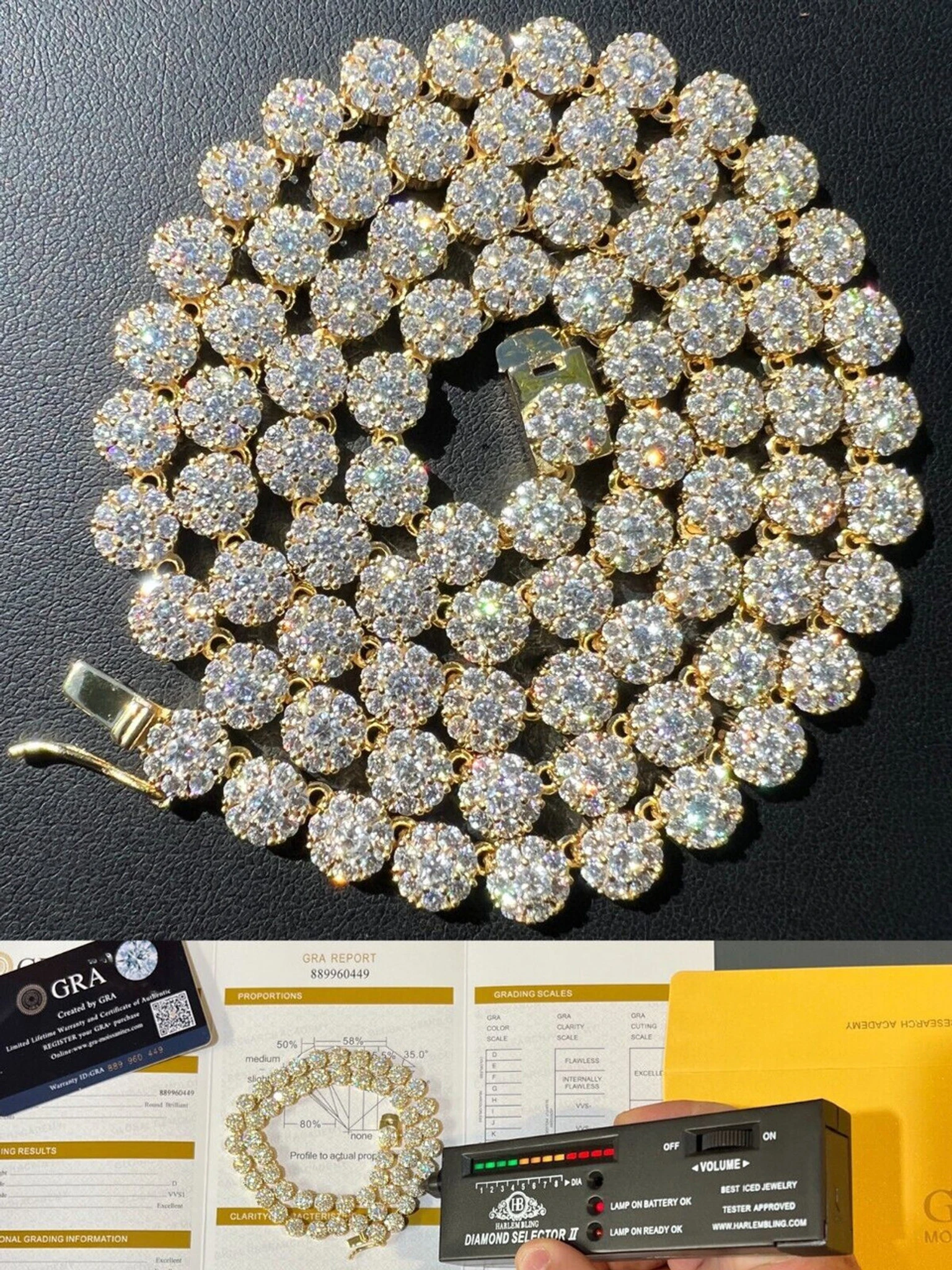 14k Gold Vermeil Silver Real MOISSANITE Hip Hop Cluster Tennis Chain Necklace 3 14k Gold Vermeil Silver Real MOISSANITE Hip Hop Cluster Tennis Chain Necklace