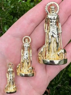 3D Real 14K Gold Vermeil 925 Silver Saint St Lazarus Necklace Pendant San Lazaro