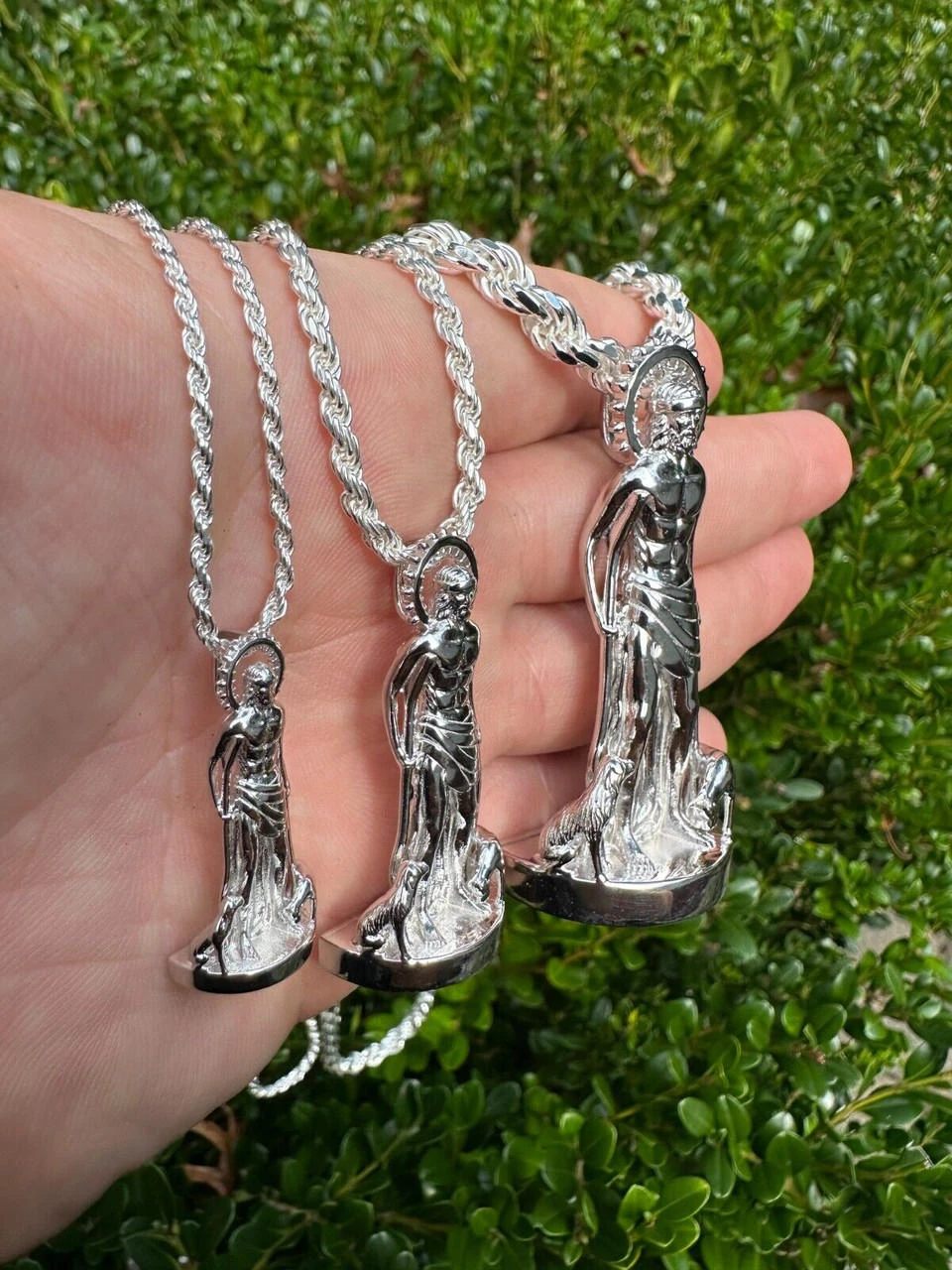 3D Real Solid 925 Silver Saint St Lazarus Necklace Pendant Plain San Lazaro 17 3D Real Solid 925 Silver Saint St Lazarus Necklace Pendant Plain San Lazaro - Image 15