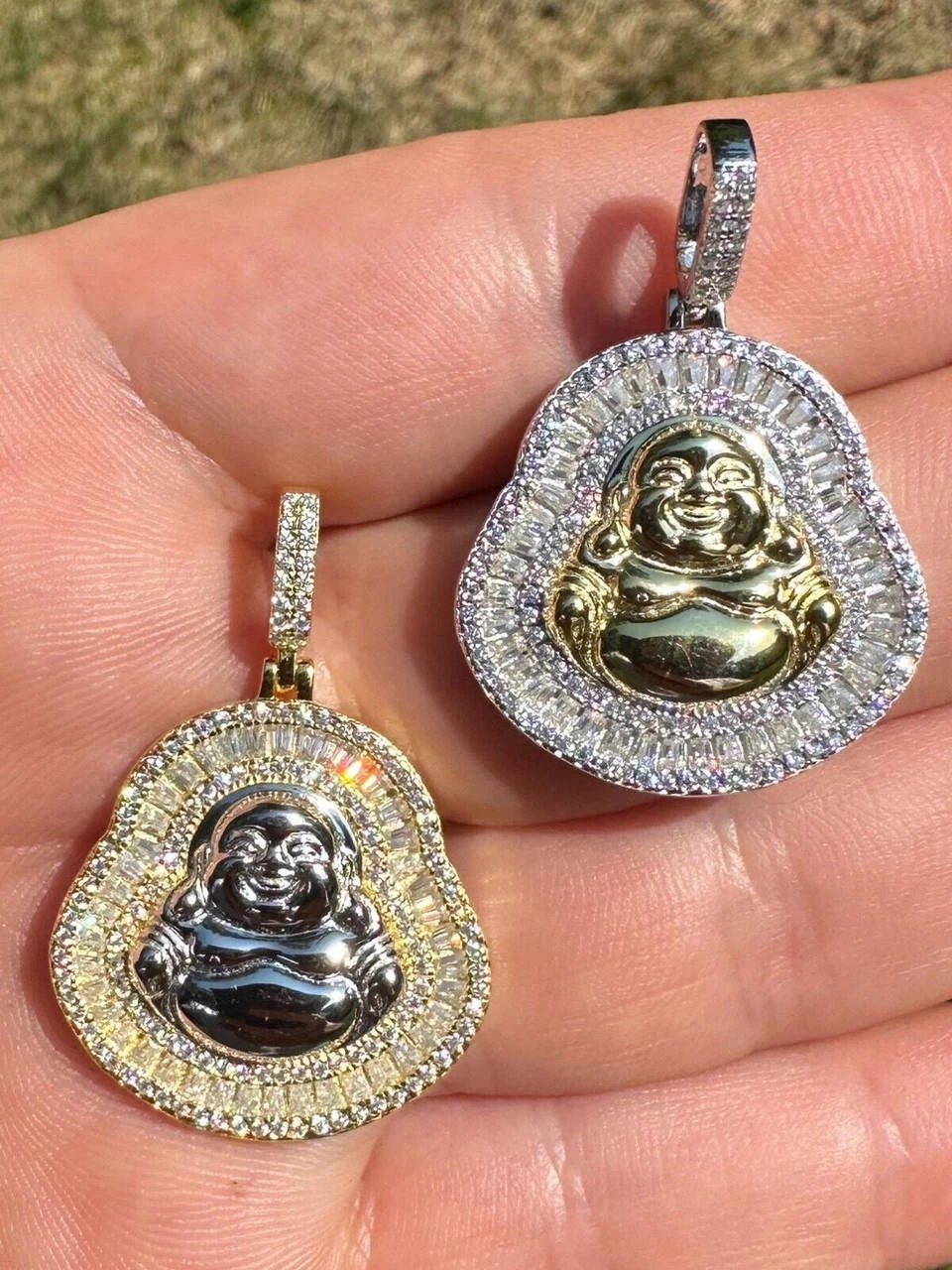 Buddha Pendant Real Moissanite Solid 925 Silver / 14k Gold Plated Iced Necklace 4 Buddha Pendant Real Moissanite Solid 925 Silver / 14k Gold Plated Iced Necklace - Image 2