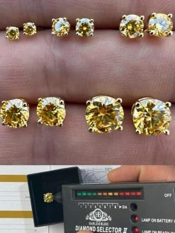 Canary Yellow Moissanite Screwback Stud Earrings 14k Gold Vermeil 925 Silver 3-8mm Diamond Tester