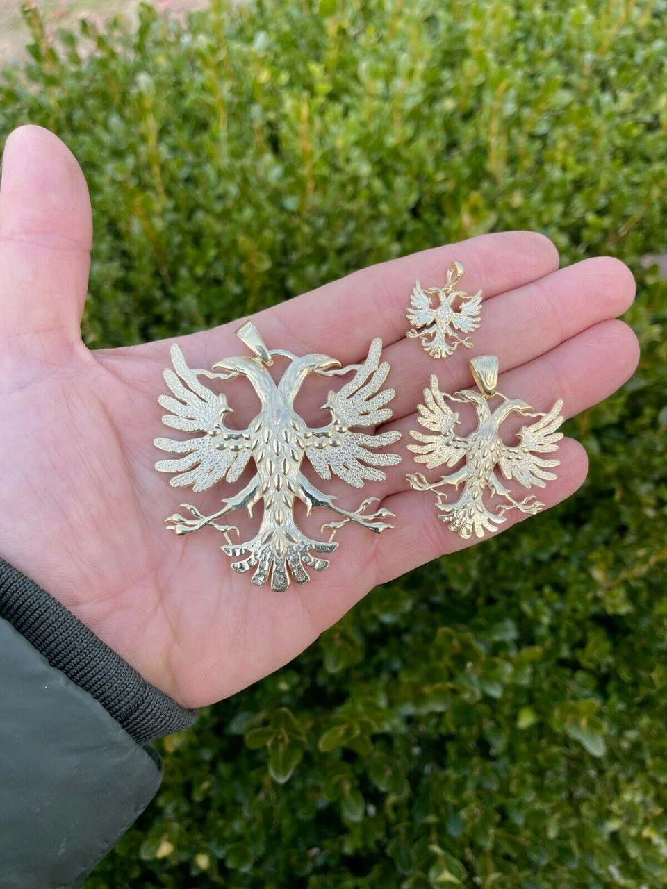 Gold Over Solid 925 Silver Double Headed Eagle Pendant Necklace Albania Kosova 10 Gold Over Solid 925 Silver Double Headed Eagle Pendant Necklace Albania Kosova - Image 8