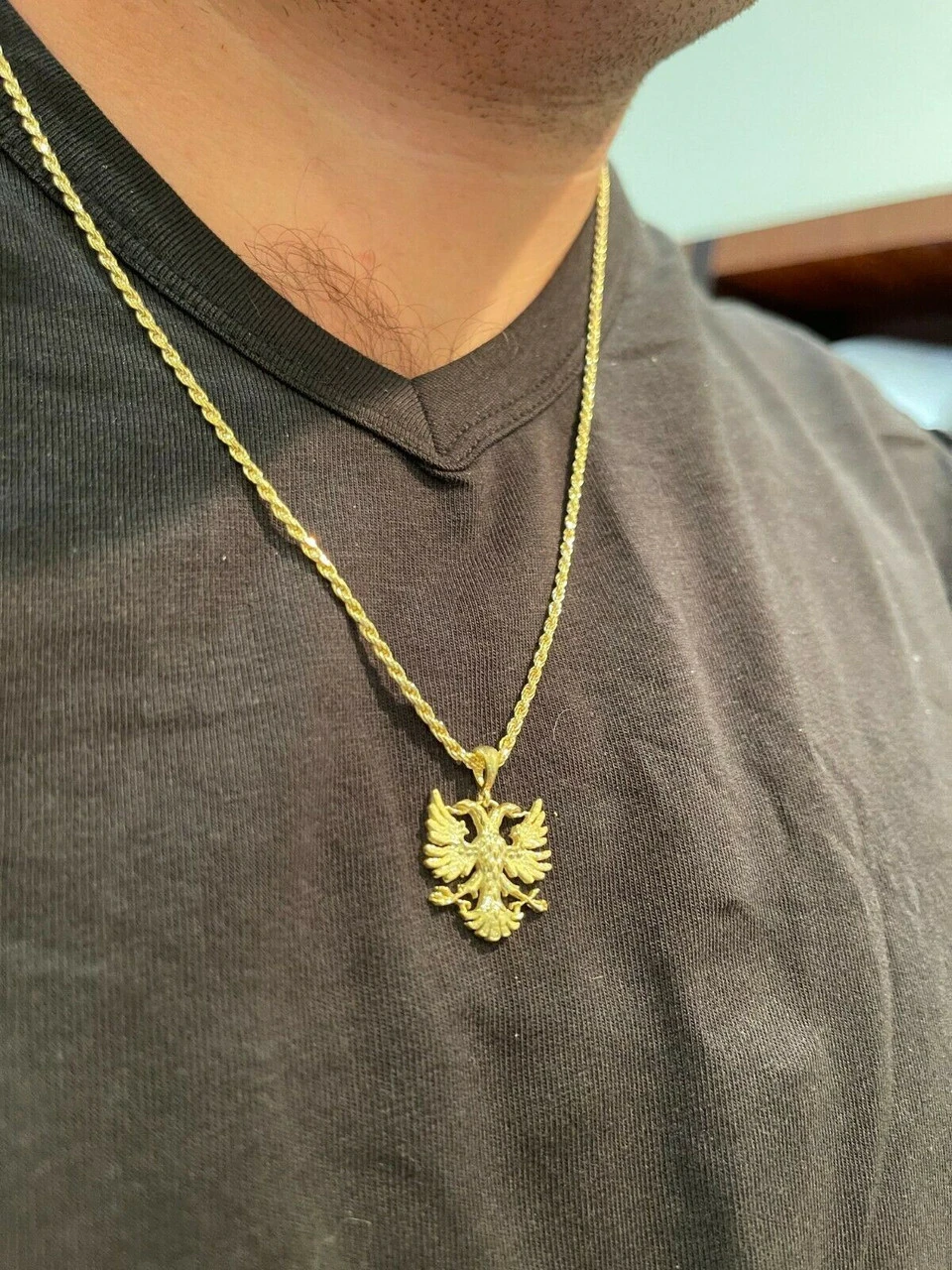 Gold Over Solid 925 Silver Double Headed Eagle Pendant Necklace Albania Kosova 7 Gold Over Solid 925 Silver Double Headed Eagle Pendant Necklace Albania Kosova - Image 5