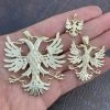 Gold Over Solid 925 Silver Double Headed Eagle Pendant Necklace Albania Kosova