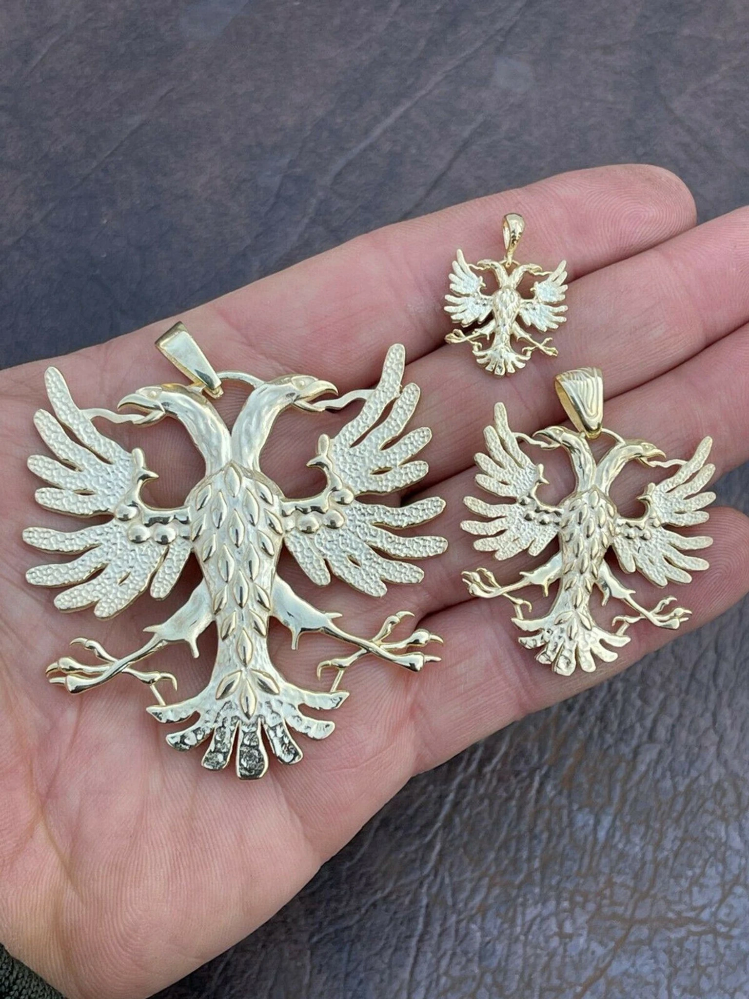 Gold Over Solid 925 Silver Double Headed Eagle Pendant Necklace Albania Kosova 3 Gold Over Solid 925 Silver Double Headed Eagle Pendant Necklace Albania Kosova