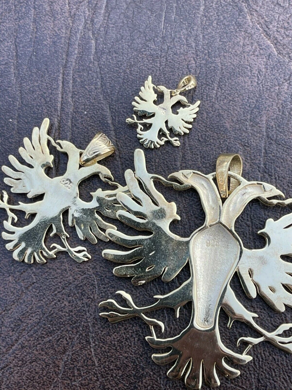 Gold Over Solid 925 Silver Double Headed Eagle Pendant Necklace Albania Kosova 12 Gold Over Solid 925 Silver Double Headed Eagle Pendant Necklace Albania Kosova - Image 10
