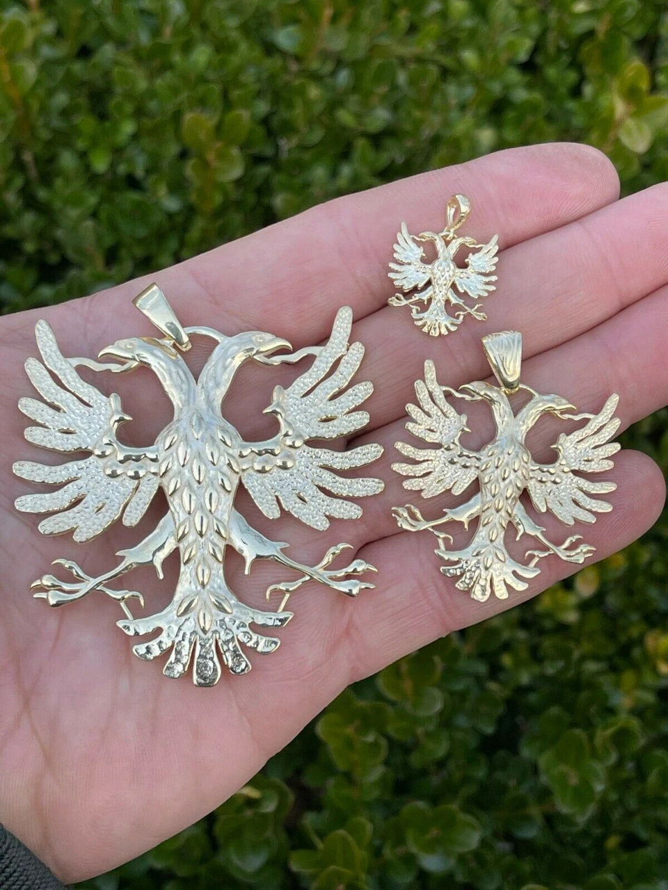 Gold Over Solid 925 Silver Double Headed Eagle Pendant Necklace Albania Kosova 6 Gold Over Solid 925 Silver Double Headed Eagle Pendant Necklace Albania Kosova - Image 4