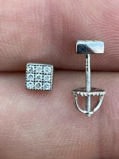 0.2ct REAL Natural VS G Diamond Mens Ladies Earrings Iced Small 5mm Square Studs