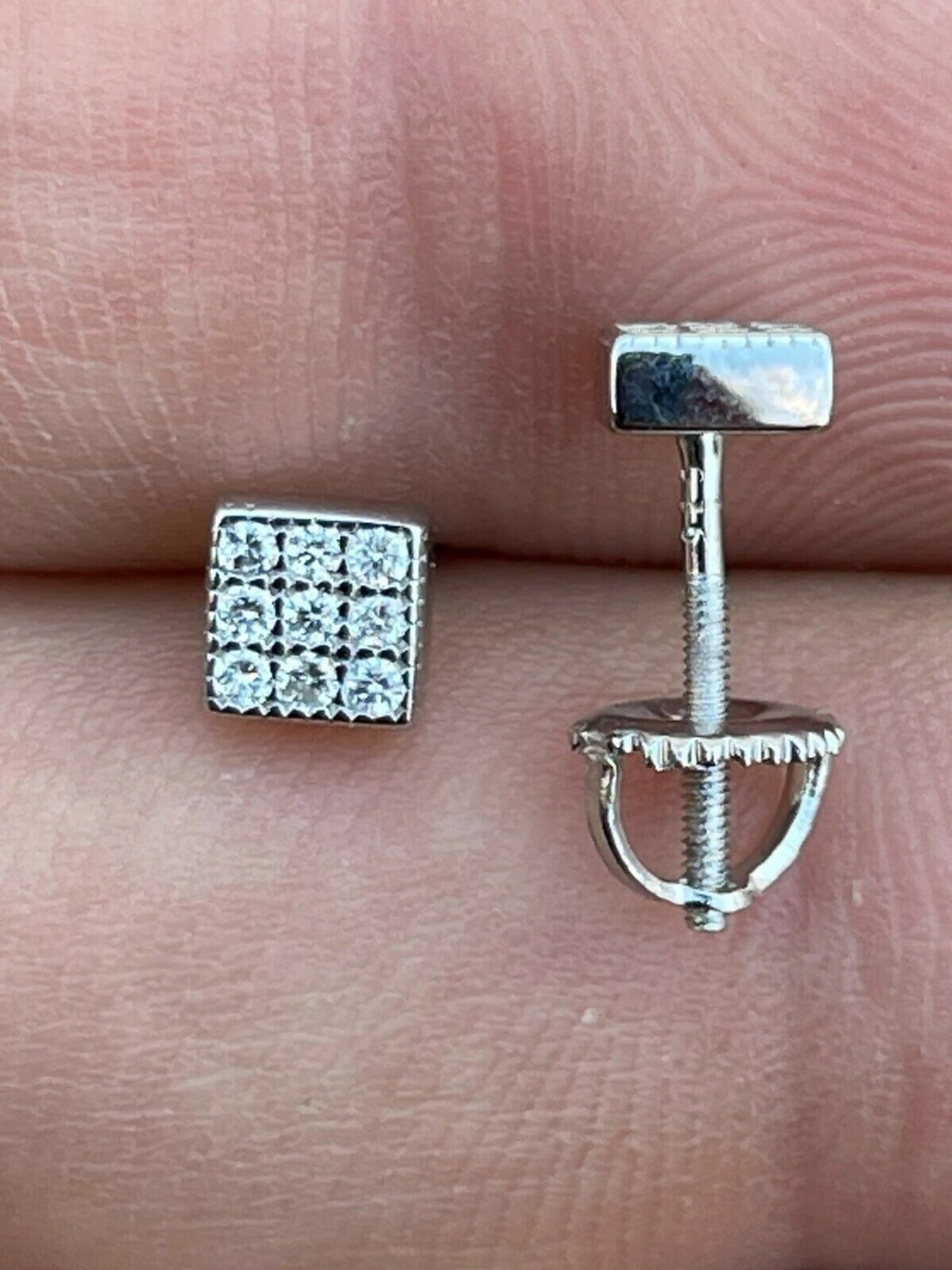 0.2ct REAL Natural VS G Diamond Mens Ladies Earrings Iced Small 5mm Square Studs 3 0.2ct REAL Natural VS G Diamond Mens Ladies Earrings Iced Small 5mm Square Studs