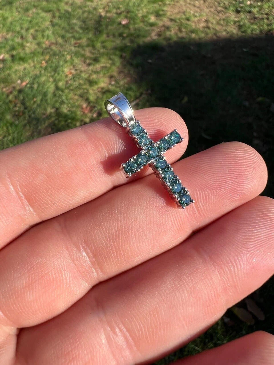 1" Blue Green MOISSANITE Real 925 Silver Iced Cross Pendant Diamond Tester ✅ 9 1" Blue Green MOISSANITE Real 925 Silver Iced Cross Pendant Diamond Tester ✅ - Image 7