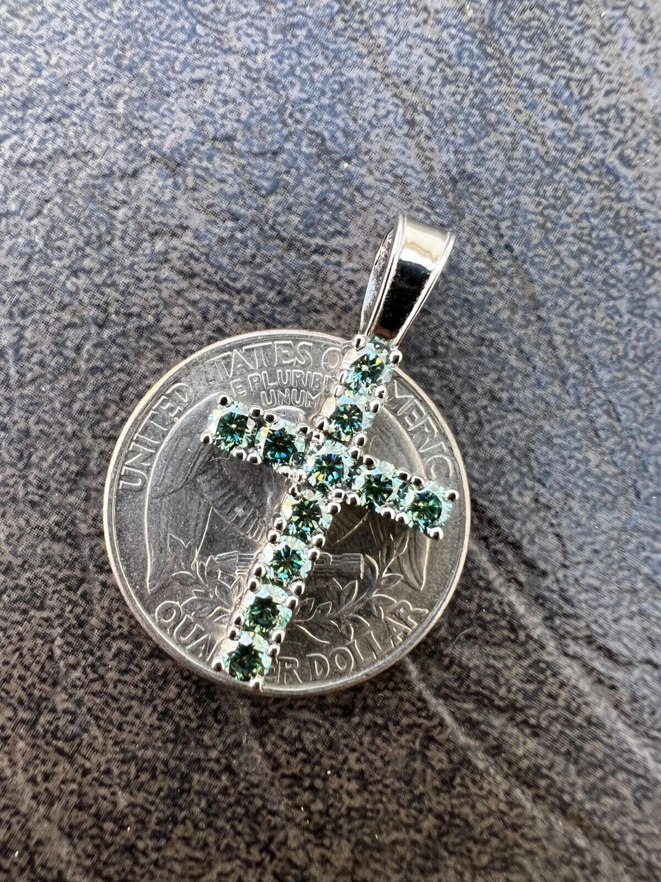 1" Blue Green MOISSANITE Real 925 Silver Iced Cross Pendant Diamond Tester ✅ 6 1" Blue Green MOISSANITE Real 925 Silver Iced Cross Pendant Diamond Tester ✅ - Image 4