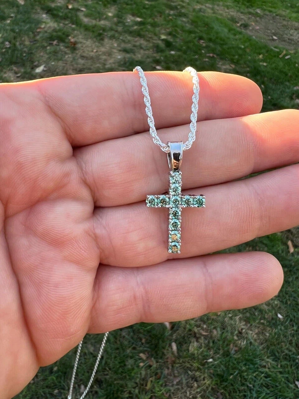 1" Blue Green MOISSANITE Real 925 Silver Iced Cross Pendant Diamond Tester ✅ 14 1" Blue Green MOISSANITE Real 925 Silver Iced Cross Pendant Diamond Tester ✅ - Image 12