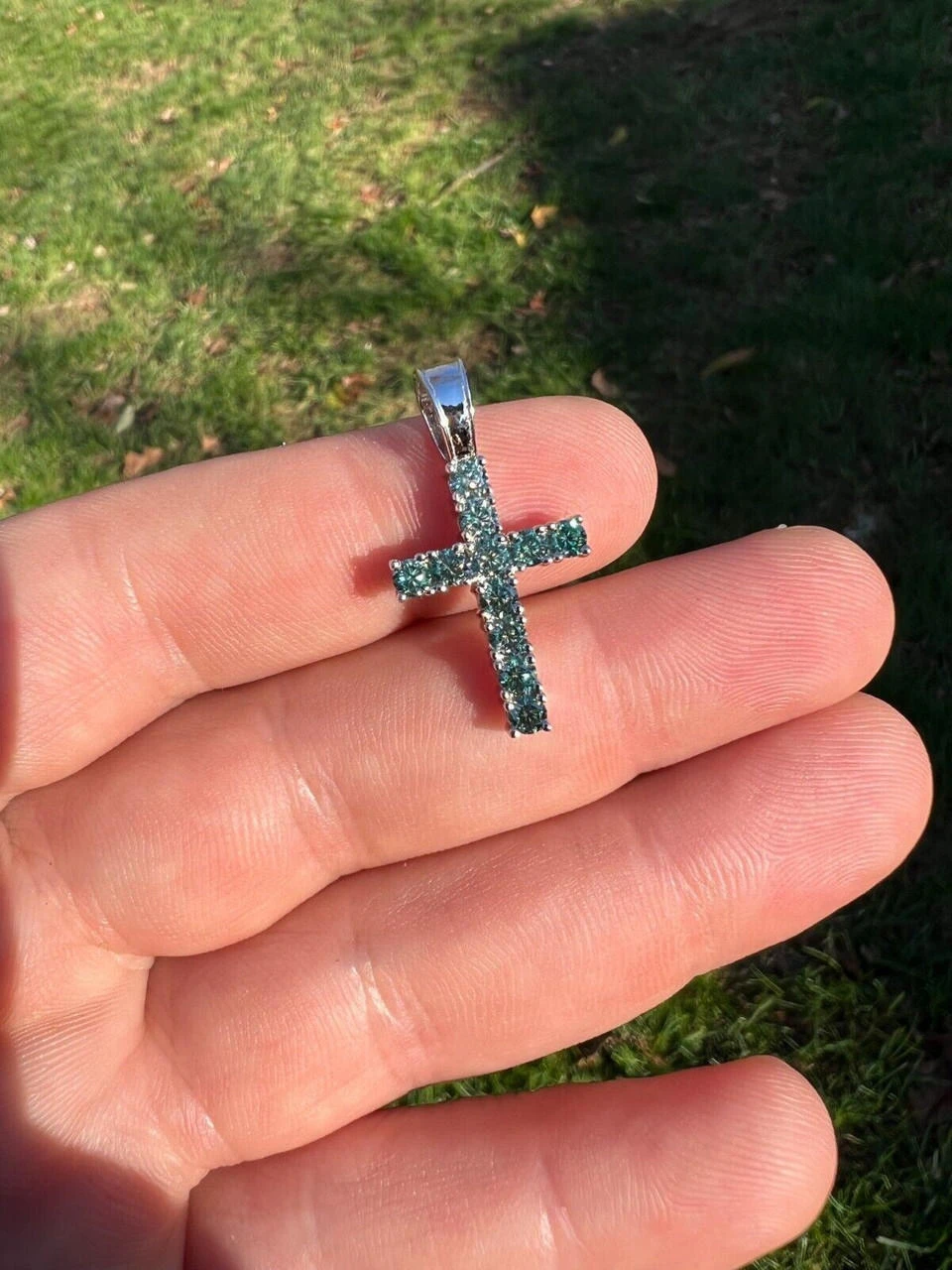 1" Blue Green MOISSANITE Real 925 Silver Iced Cross Pendant Diamond Tester ✅ 8 1" Blue Green MOISSANITE Real 925 Silver Iced Cross Pendant Diamond Tester ✅ - Image 6