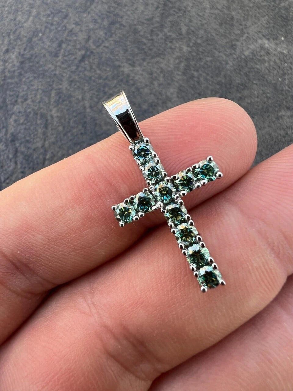 1" Blue Green MOISSANITE Real 925 Silver Iced Cross Pendant Diamond Tester ✅ 4 1" Blue Green MOISSANITE Real 925 Silver Iced Cross Pendant Diamond Tester ✅ - Image 2