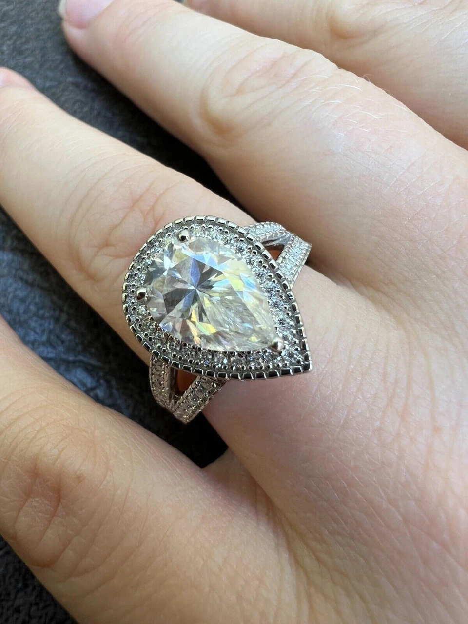 1.6-3ct Real Moissanite Halo Pear Tear Drop Engagement Promise Ring 925 Silver 10 1.6-3ct Real Moissanite Halo Pear Tear Drop Engagement Promise Ring 925 Silver - Image 8