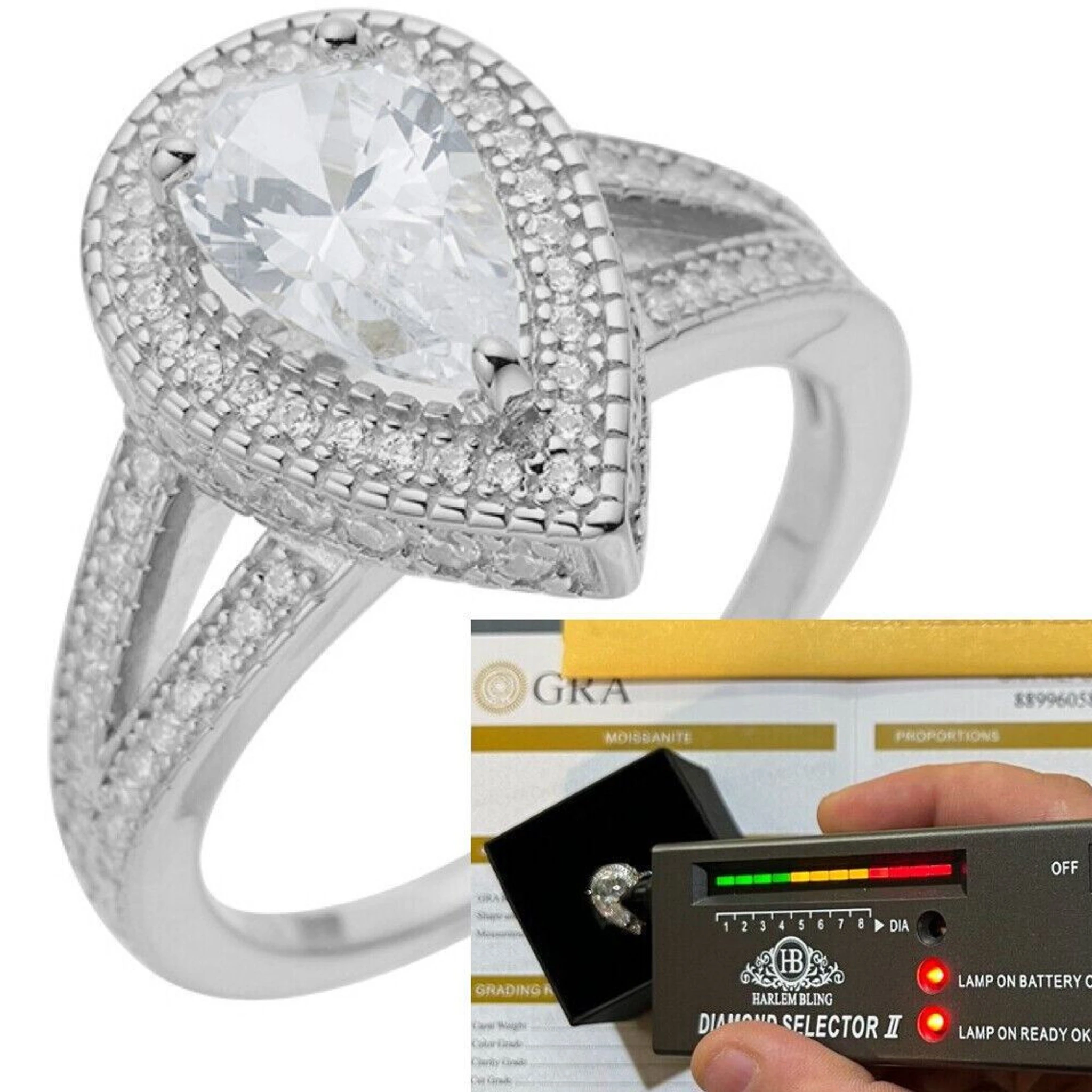 1.6-3ct Real Moissanite Halo Pear Tear Drop Engagement Promise Ring 925 Silver 3 1.6-3ct Real Moissanite Halo Pear Tear Drop Engagement Promise Ring 925 Silver