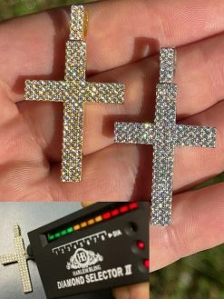 1.7ct MOISSANITE Cross Pendant Iced Hip Hop Out Necklace Real 925 Silver / Gold