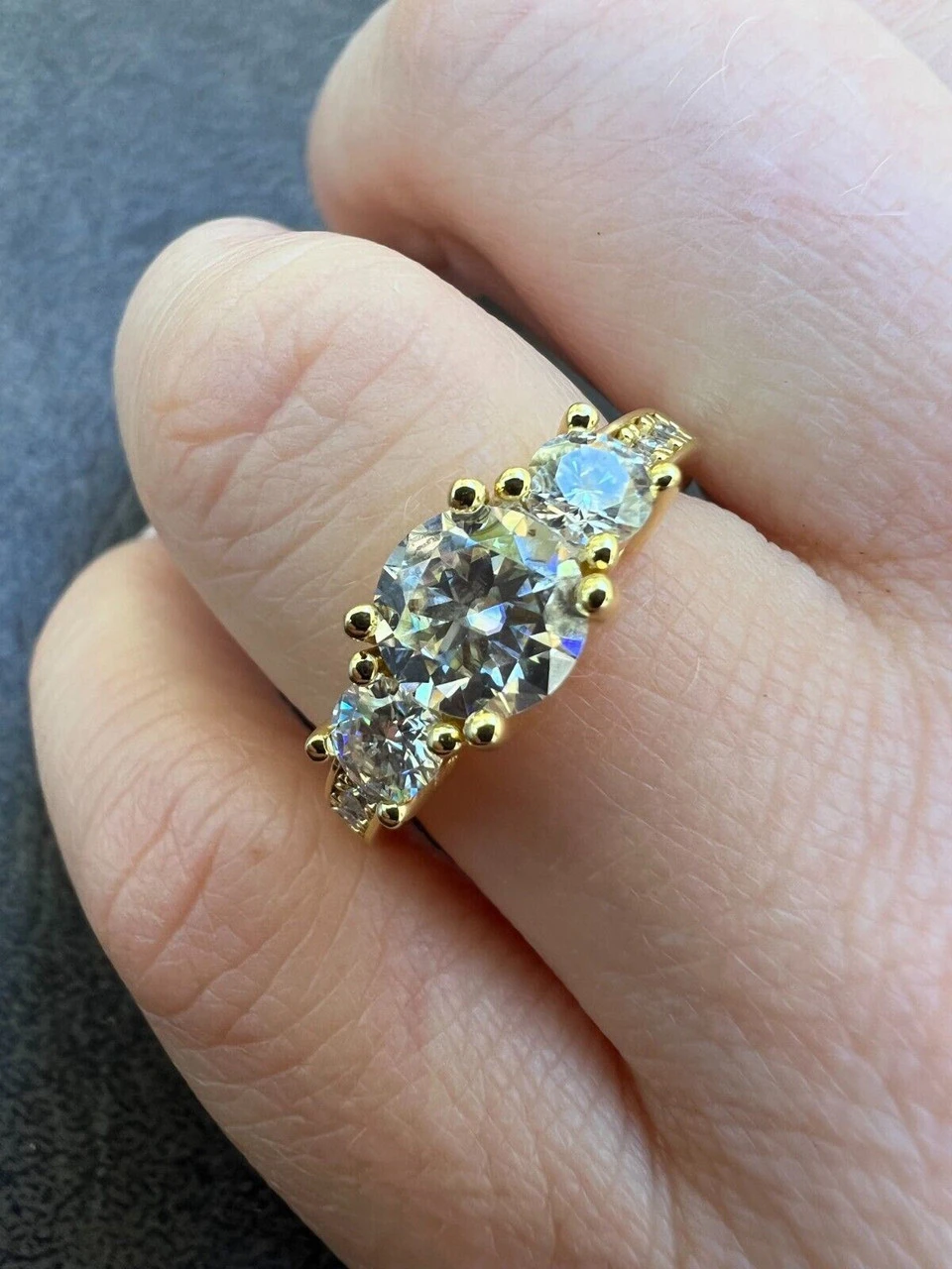 1.7ct Moissanite Promise Engagement Ring 14k Gold Plated 925 Silver Three Stone 9 1.7ct Moissanite Promise Engagement Ring 14k Gold Plated 925 Silver Three Stone - Image 7