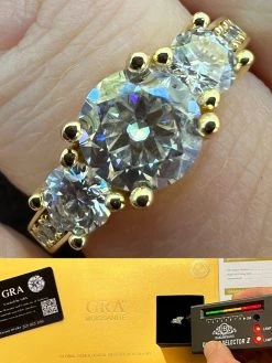 1.7ct Moissanite Promise Engagement Ring 14k Gold Plated 925 Silver Three Stone
