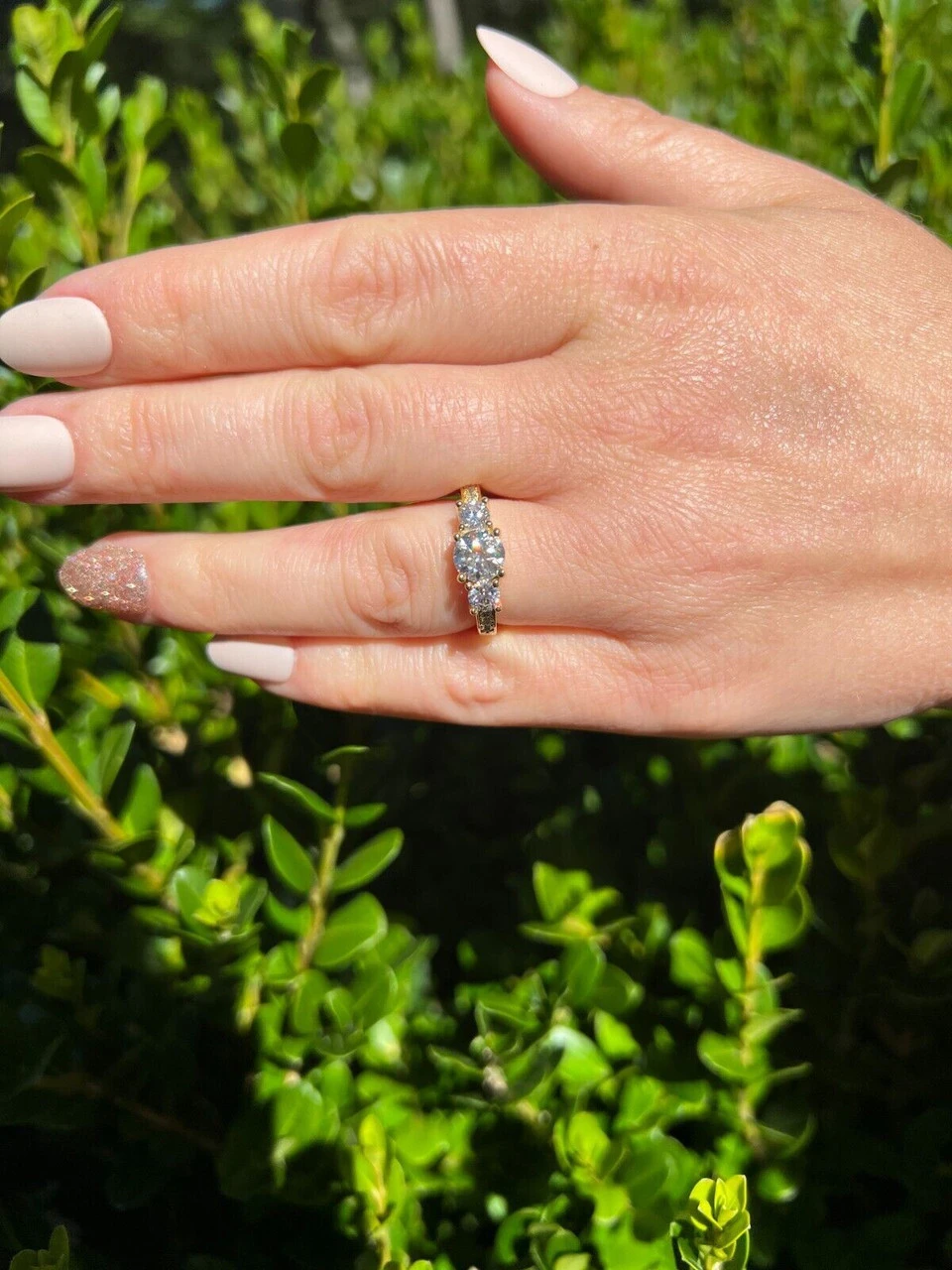 1.7ct Moissanite Promise Engagement Ring 14k Gold Plated 925 Silver Three Stone 10 1.7ct Moissanite Promise Engagement Ring 14k Gold Plated 925 Silver Three Stone - Image 8