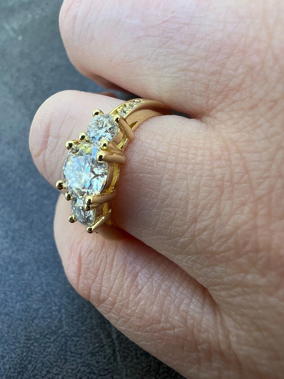 1.7ct Moissanite Promise Engagement Ring 14k Gold Plated 925 Silver Three Stone 11 1.7ct Moissanite Promise Engagement Ring 14k Gold Plated 925 Silver Three Stone - Image 9