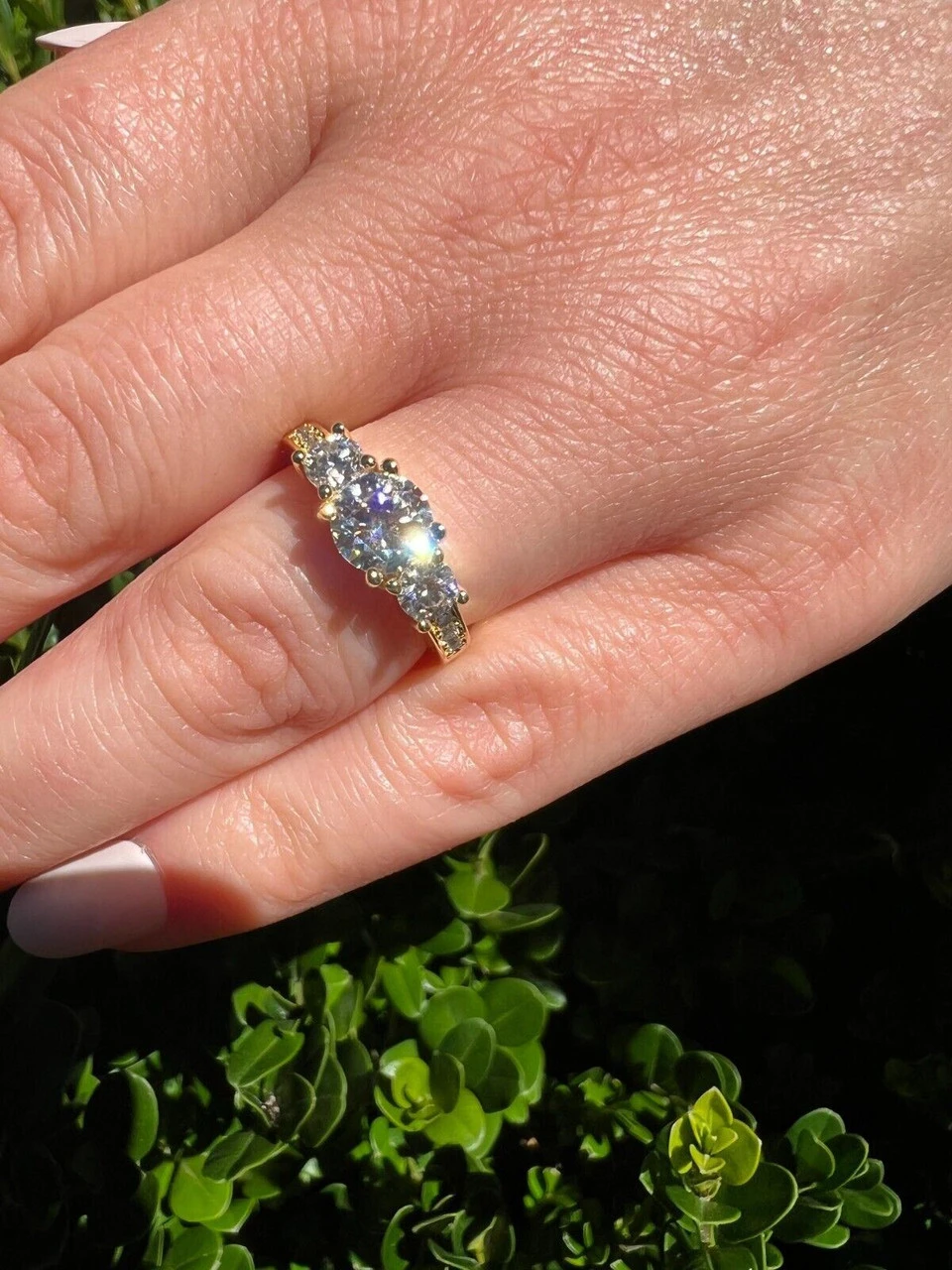 1.7ct Moissanite Promise Engagement Ring 14k Gold Plated 925 Silver Three Stone 4 1.7ct Moissanite Promise Engagement Ring 14k Gold Plated 925 Silver Three Stone - Image 2