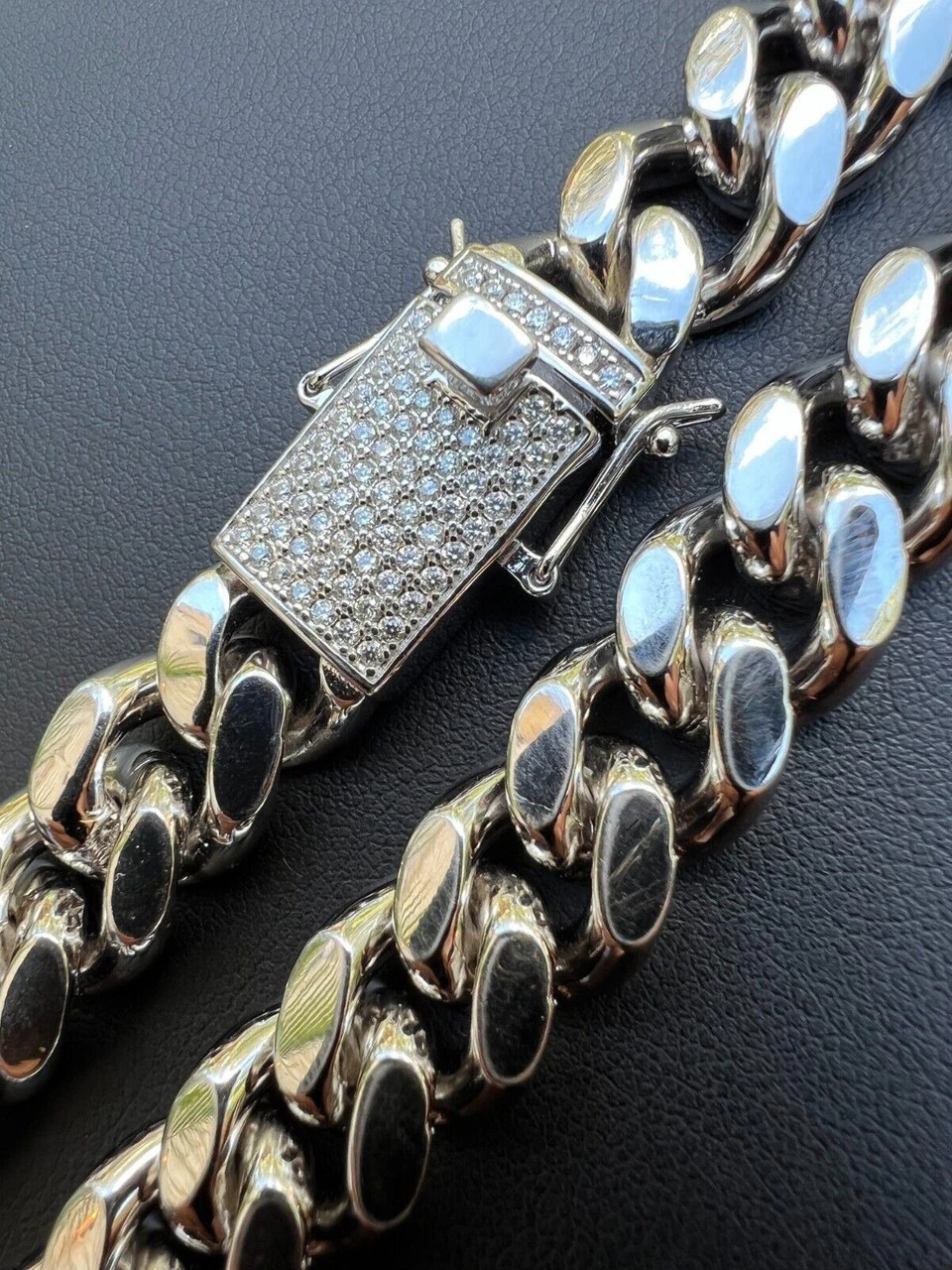 12mm Miami Cuban Link Chain Necklace Bracelet Solid 925 Silver MOISSANITE Clasp 10 12mm Miami Cuban Link Chain Necklace Bracelet Solid 925 Silver MOISSANITE Clasp - Image 8