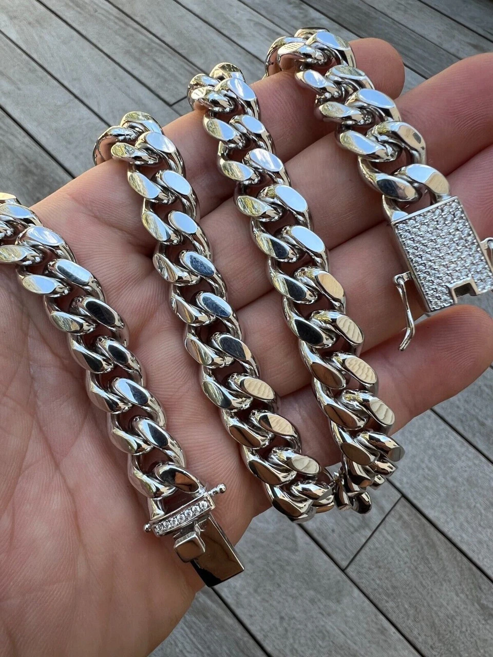 12mm Miami Cuban Link Chain Necklace Bracelet Solid 925 Silver MOISSANITE Clasp 13 12mm Miami Cuban Link Chain Necklace Bracelet Solid 925 Silver MOISSANITE Clasp - Image 11