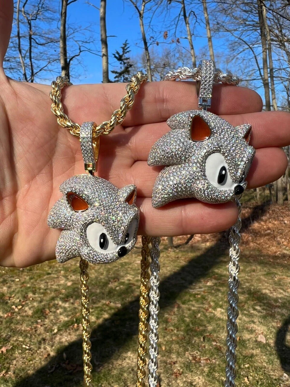 13.5ct MOISSANITE 925 Silver / Gold Plated Iced Large Sonic The Hedgehog Necklace Pendant 4 13.5ct MOISSANITE 925 Silver / Gold Plated Iced Large Sonic The Hedgehog Necklace Pendant - Image 2