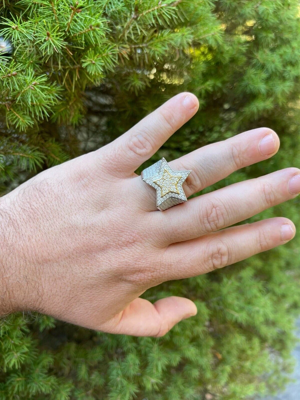 14k Gold & 925 Silver Iced Hip Hop STAR Pinky RING MOISSANITE Pass Diamond Test 10 14k Gold & 925 Silver Iced Hip Hop STAR Pinky RING MOISSANITE Pass Diamond Test - Image 8