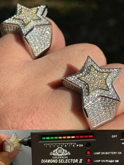 14k Gold & 925 Silver Iced Hip Hop STAR Pinky RING MOISSANITE Pass Diamond Test