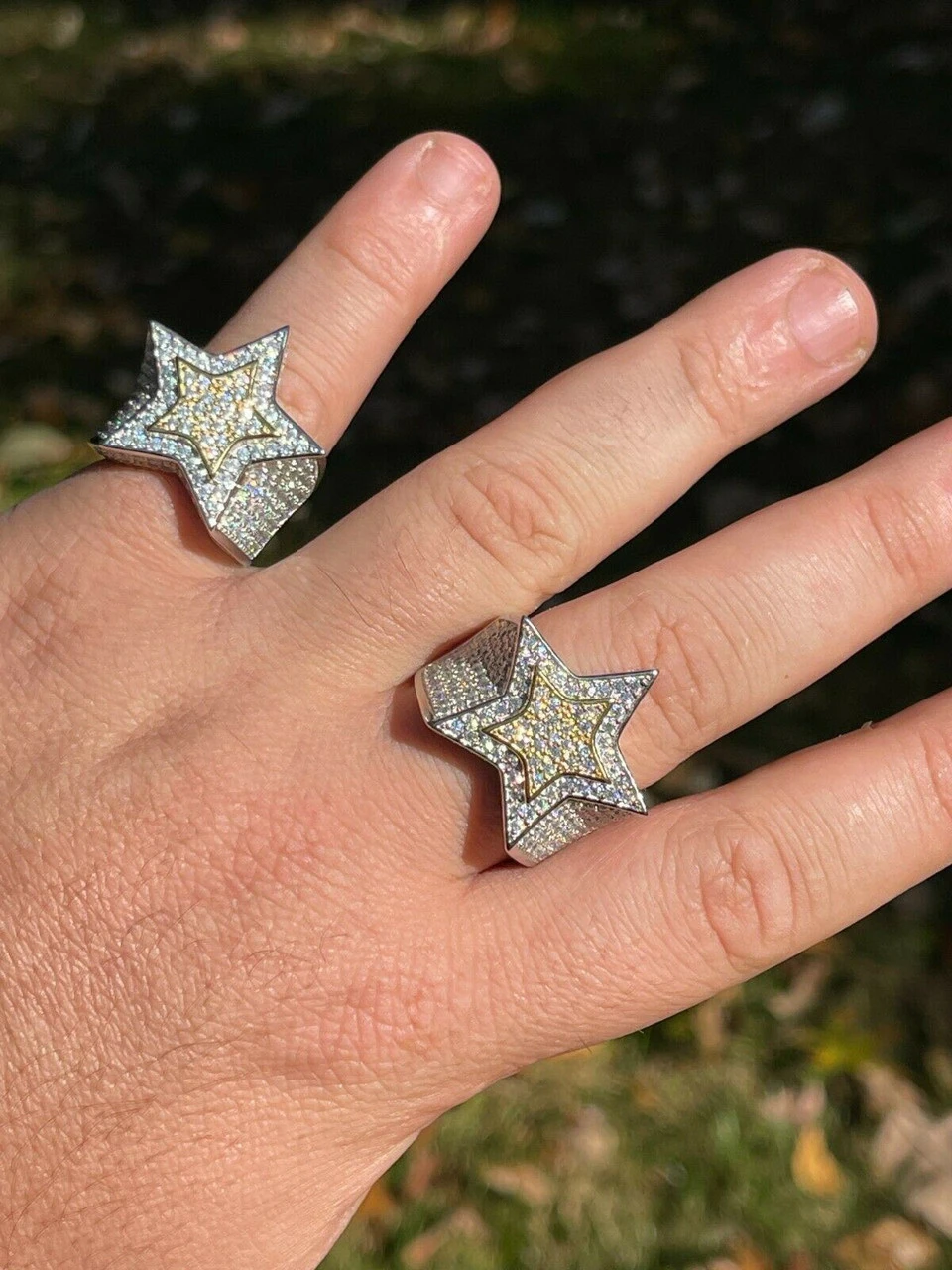 14k Gold & 925 Silver Iced Hip Hop STAR Pinky RING MOISSANITE Pass Diamond Test 8 14k Gold & 925 Silver Iced Hip Hop STAR Pinky RING MOISSANITE Pass Diamond Test - Image 6