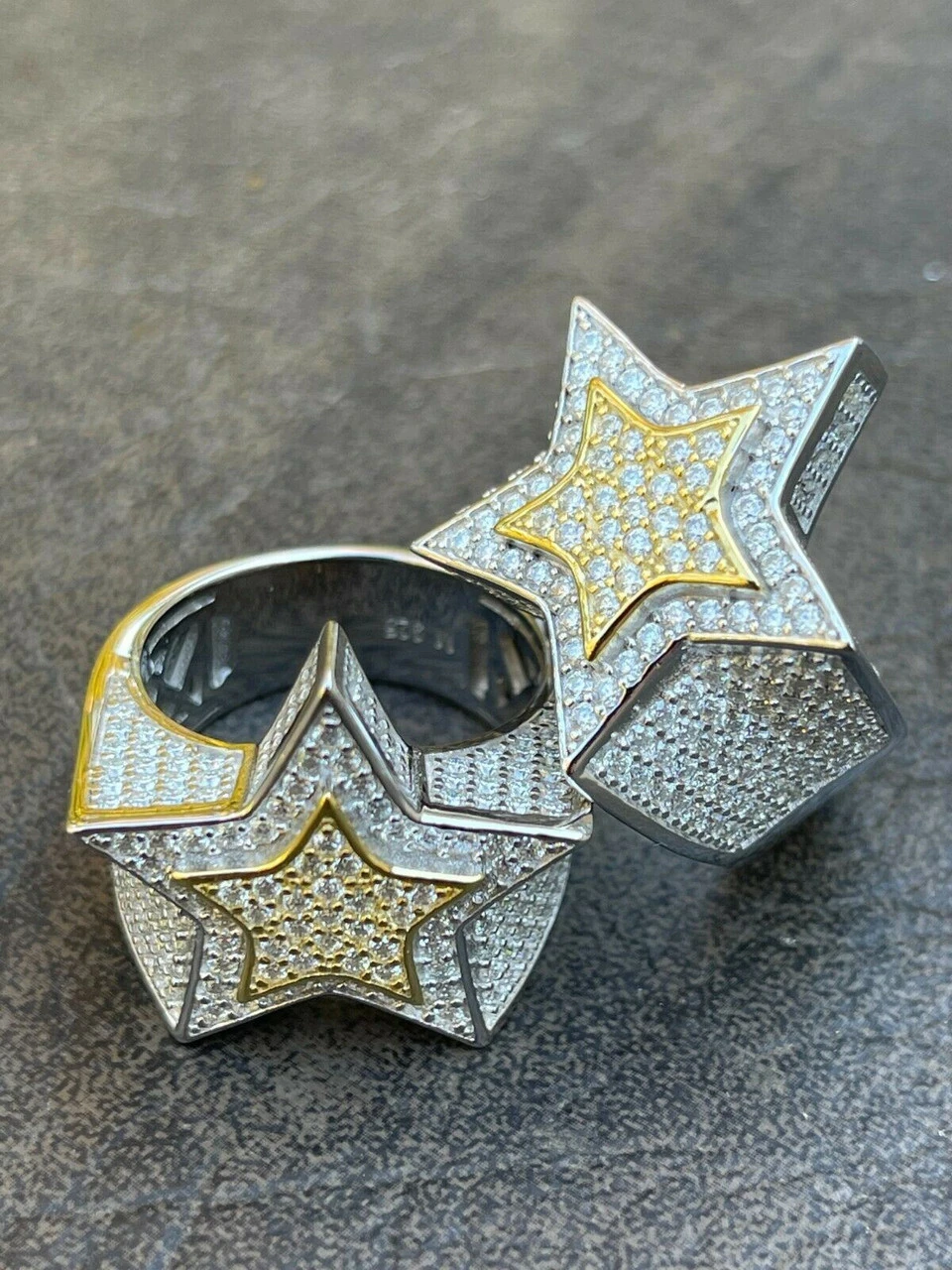 14k Gold & 925 Silver Iced Hip Hop STAR Pinky RING MOISSANITE Pass Diamond Test 12 14k Gold & 925 Silver Iced Hip Hop STAR Pinky RING MOISSANITE Pass Diamond Test - Image 10