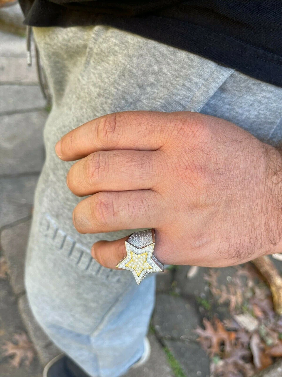 14k Gold & 925 Silver Iced Hip Hop STAR Pinky RING MOISSANITE Pass Diamond Test 6 14k Gold & 925 Silver Iced Hip Hop STAR Pinky RING MOISSANITE Pass Diamond Test - Image 4