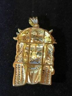 14k Gold Finish .925 Silver 2.3ct Simulated Diamond Jesus Piece Pendant 1"x2" -Harlem Bling Shop harlembling 14k gold finish .925 silver 2.3ct simulated diamond jesus piece pendant 1x2 50315.1665670856