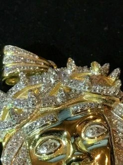 14k Gold Finish .925 Silver 2.3ct Simulated Diamond Jesus Piece Pendant 1"x2" -Harlem Bling Shop harlembling 14k gold finish .925 silver 2.3ct simulated diamond jesus piece pendant 1x2 92713.1664400106